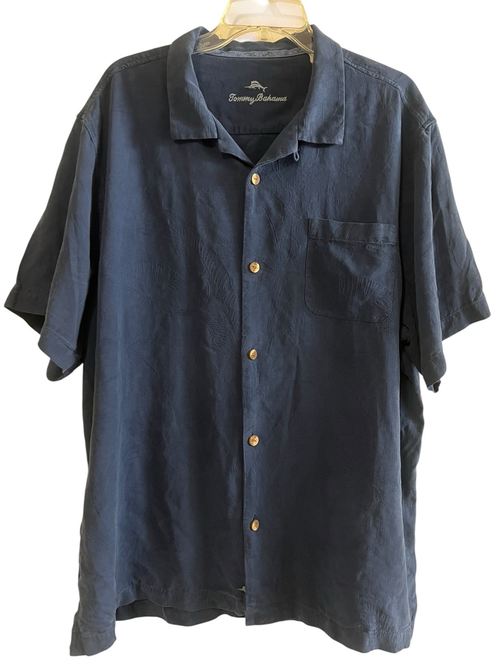 Tommy Bahama Navy Blue Short-Sleeve Button-Down Camp Shirt Silk Blend